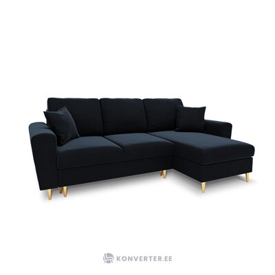 Moghan kampinė sofa, 4-vietė (micadoni home) tamsiai mėlyna, aksominė, auksinė metalinė, apverčiama