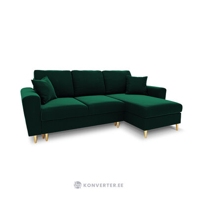 Moghan kampinė sofa, 4 vietų (micadoni home) buteliukas žalias, aksominis, auksinis metalas, apverčiamas