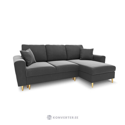 Moghan kampinė sofa, 4-vietė (micadoni home) šviesiai pilka, aksominė, auksinė metalinė, apverčiama