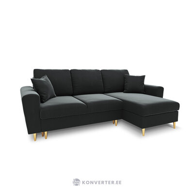 Moghan kampinė sofa, 4-vietė (micadoni home) tamsiai pilka, aksominė, auksinė metalinė, apverčiama