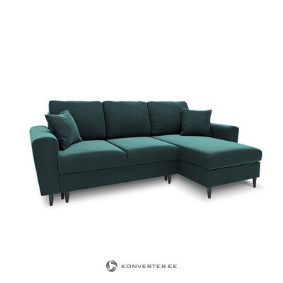 Moghan corner sofa, 4-seater (micadon home) dark blue, velvet, black chrome metal, reversible