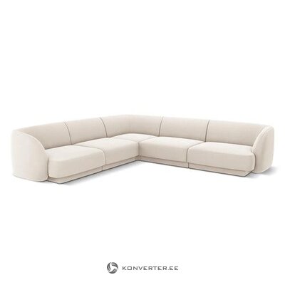 Светло-бежевый бархатный угловой диван Майли, 5-местный (микадон, лимитированная серия) нетронутый