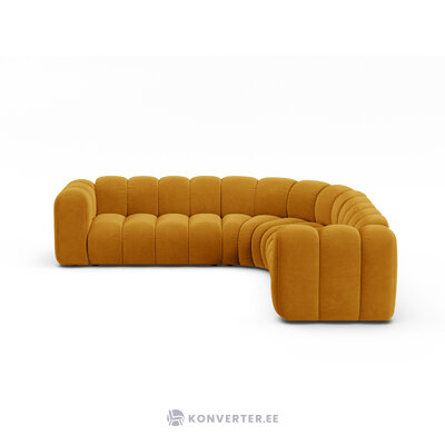 Симметричный угловой диван «Люпин» желтый, бархат