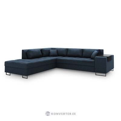 Kampinė sofa sovietinė, 5-vietė (micadoni home) mėlyna, struktūrinis audinys, juodas metalas, kairė