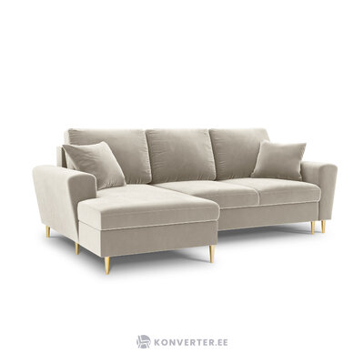 Moghan kampinė sofa, 4-vietė (micadoni home) smėlio spalvos, aksominė, aukso metalo, kairėje