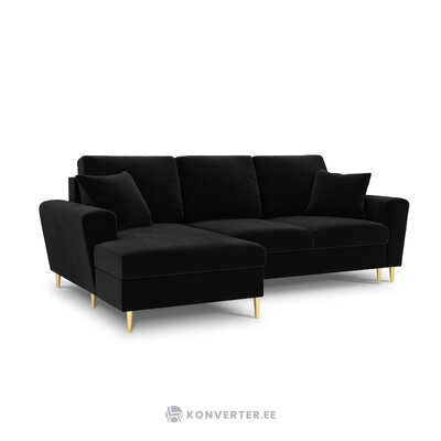 Moghan kampinė sofa, 4-vietė (micadon home) juoda, aksominė, auksinė metalinė, kairėje