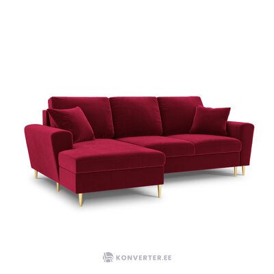 Moghan kampinė sofa, 4-vietė (micadon home) raudona, aksominė, auksinė metalinė, kairėje