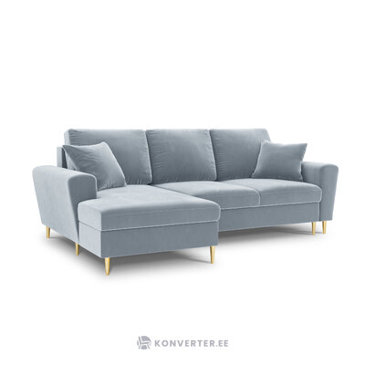 Moghan kampinė sofa, 4-vietė (micadoni home) šviesiai mėlyna, aksominė, auksinė metalinė, kairėje