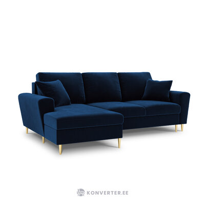 Moghan kampinė sofa, 4-vietė (micadoni home) tamsiai mėlyna, aksominė, auksinė metalinė, kairėje