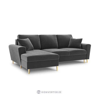 Moghan kampinė sofa, 4-vietė (micadoni home) šviesiai pilka, aksominė, aukso spalvos metalas, kairėje