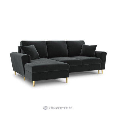 Moghan kampinė sofa, 4-vietė (micadoni home) tamsiai pilka, aksominė, aukso spalvos metalas, kairėje