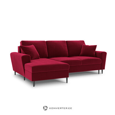 Moghan corner sofa, 4-seater (micadoni home) red, velvet, black chrome metal, left