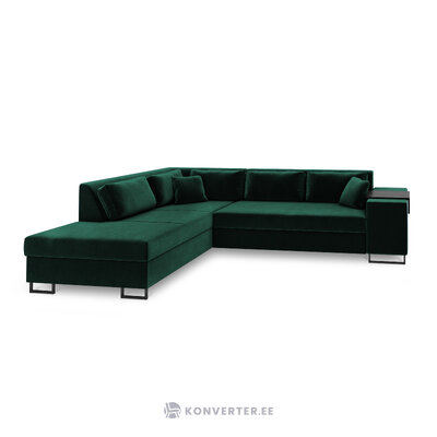 Corner sofa dolomite, 5-seater (micadoni home) bottle green, velvet, black metal, left