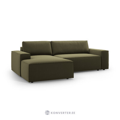 Corner sofa bed (jodie) green, velvet, left