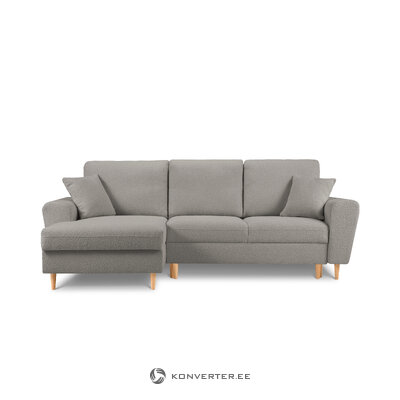 Moghan kampinė sofa, 4-vietė (micadon home) pilka, boulé audinys, natūralaus buko mediena, kairė