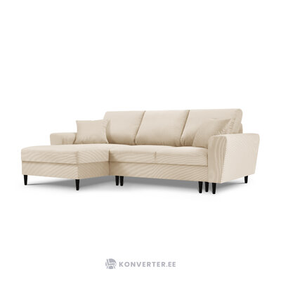 Kampinė sofa Moghan, 4-vietė (micadoni home) smėlio spalvos, aksominė, juodo buko, kairė