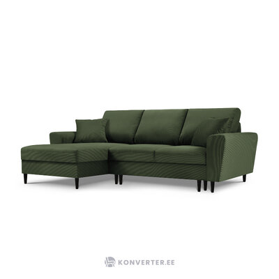 Moghan kampinė sofa, 4-vietė (micadoni home) buteliukas žalia, aksominė, juodo buko mediena, kairėje