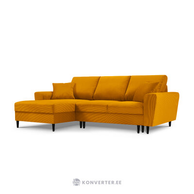 Moghan kampinė sofa, 4-vietė (micadoni home) geltona, aksominė, juodo buko mediena, kairė