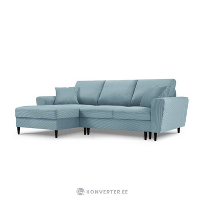 Moghan kampinė sofa, 4-vietė (micadon home) šviesiai mėlyna, aksominė, juodo buko mediena, kairė