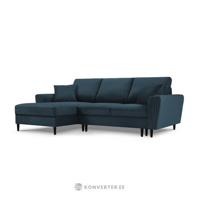 Moghan kampinė sofa, 4-vietė (micadon home) tamsiai mėlyna, aksominė, juodo buko mediena, kairė