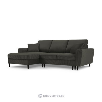 Moghan corner sofa, 4-seater (micadoni home) black, velvet, black beech wood, left