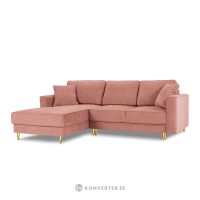 Dunas corner sofa, 4-seater (micadoni home) pink, structured fabric, gold metal, left