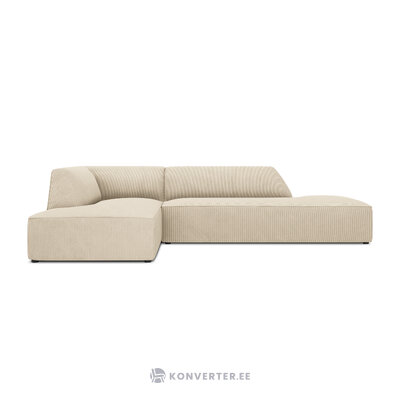 Kampinė sofa rubino (1), 4-vietė (micadoni home) šviesiai smėlio spalvos, aksominė, kairė