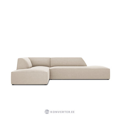 Kampinė sofa rubino (1), 4-vietė (mikadono namų) smėlio spalvos, aksominė, kairė