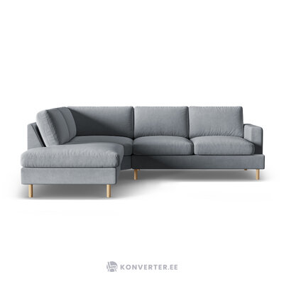 Угловой диван «Алия» серый, бархат, левый