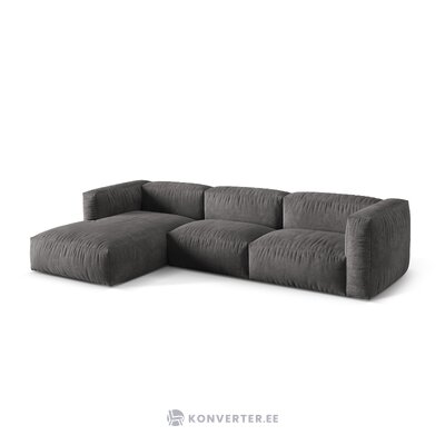 Corner sofa (martina) gray, velvet, left