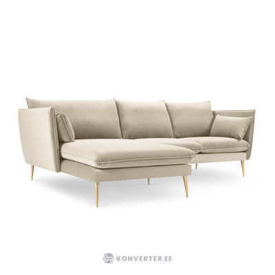 Kampinė sofa agatas, 4-vietė (micadoni home) smėlio spalvos, aksominis, auksinis metalas, kairėje