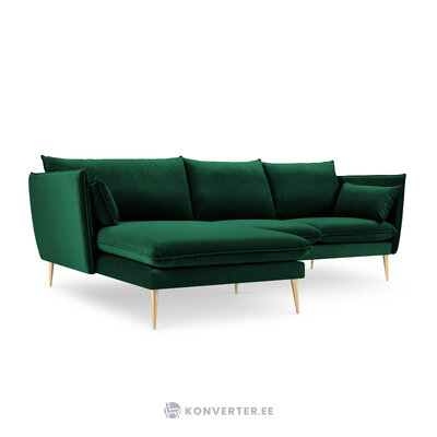 Kampinė sofa agatas, 4-vietis (micadoni home) buteliukas žalias, aksominis, auksinis metalas, kairėje