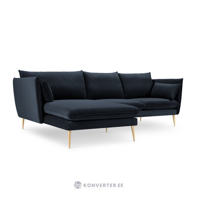 Kampinė sofa agatas, 4-vietė (micadon home) tamsiai mėlyna, aksominė, aukso metalo, kairėje