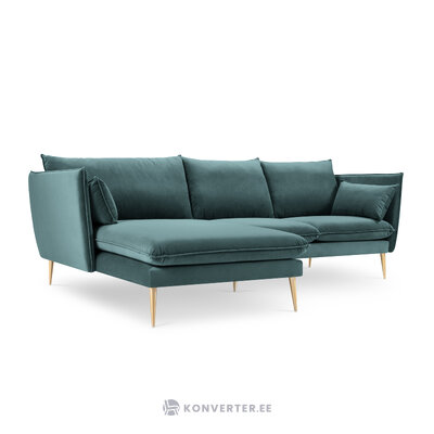 Kampinė sofa agatas, 4 vietų (micadon home) benzininis, aksomas, auksinis metalas, kairėje