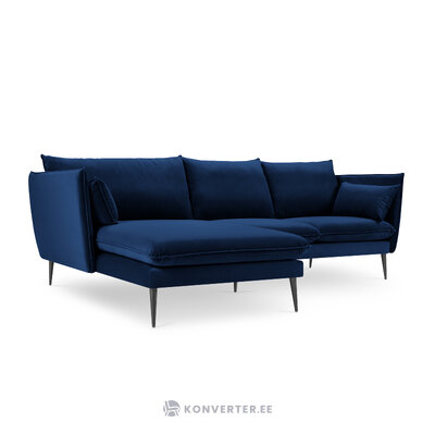 Kampinė sofa agatas, 4-vietė (micadoni home) tamsiai mėlyna, aksominė, juodo metalo, kairėje