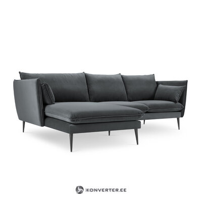 Kampinė sofa agatas, 4-vietė (micadoni home) tamsiai pilka, aksominė, juodo metalo, kairėje