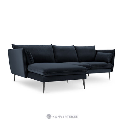 Kampinė sofa agatas, 4-vietė (micadoni home) tamsiai mėlyna, aksominė, juodo metalo, kairėje