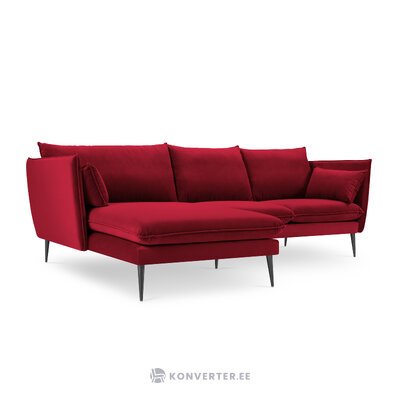 Kampinė sofa agatas, 4-vietė (micadoni home) raudona, aksominė, juodo metalo, kairėje