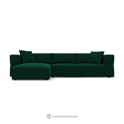 Kampinė sofa &#39;tyra&#39; buteliukas žalia, aksominė, kairė