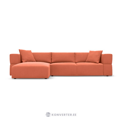 Kampinė sofa &#39;tyra&#39; koralinė, aksominė, kairė