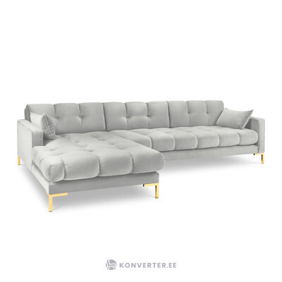 Mamaia kampinė sofa, 5-vietė (micadoni home) sidabrinė, aksominė, auksinė metalinė, kairėje