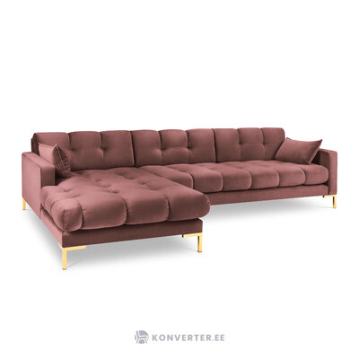 Mamaia kampinė sofa, 5-vietė (micadoni home) rožinė, aksominė, auksinė metalinė, kairėje