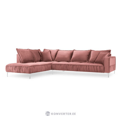 Jardanite stūra dīvāns, 5-vietīgs (micadoni home) rozā, samts, sudraba metāls, pa kreisi