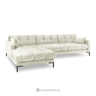 Mamaia kampinė sofa, 5-vietė (micadoni home) šviesiai smėlio spalvos, aksominė, juodo metalo, kairėje