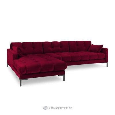 Mamaia kampinė sofa, 5-vietė (micadoni home) raudona, aksominė, juodo metalo, kairėje