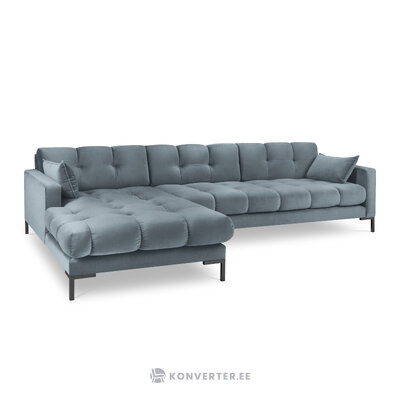 Mamaia kampinė sofa, 5 vietų (micadoni home) šviesiai mėlyna, aksominė, juodo metalo, kairėje