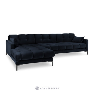 Mamaia kampinė sofa, 5-vietė (micadoni home) tamsiai mėlyna, aksominė, juodo metalo, kairėje