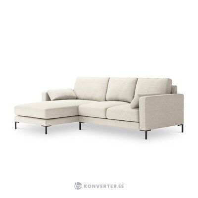 Corner sofa jade, 4-seater (micadoni home) light beige, structured fabric, black metal, left