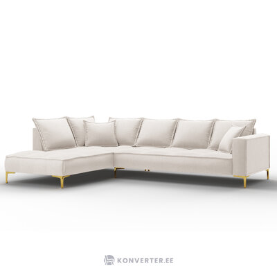 Marram kampinė sofa, 5 vietų (micadoni home) šviesiai smėlio spalvos, struktūrinis audinys, auksinis metalas, kairėje