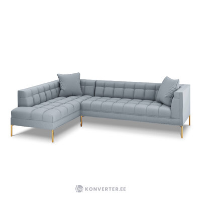 Kampinė sofa languota, 5 vietų (micadoni home) šviesiai mėlyna, struktūrinis audinys, auksinis metalas, kairėje